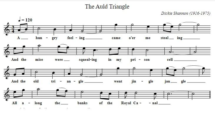 The Auld Triangle easy flute sheet music for beginners