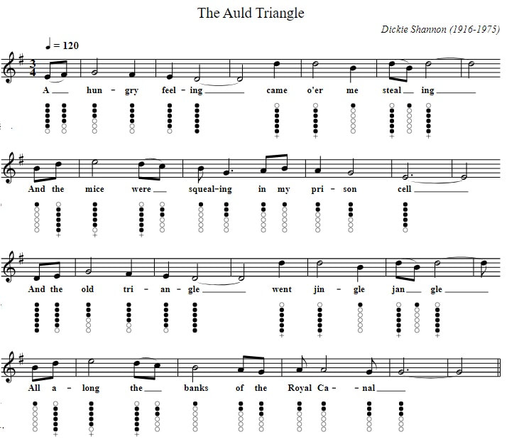 The auld triangle easy sheet music for tin whistle