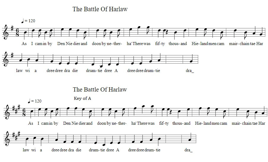 the battle of Harlaw sheet music notes