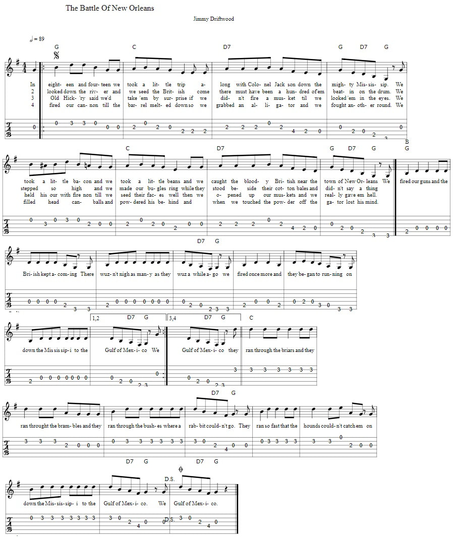 The battle of New Orleans guitar tab and chords