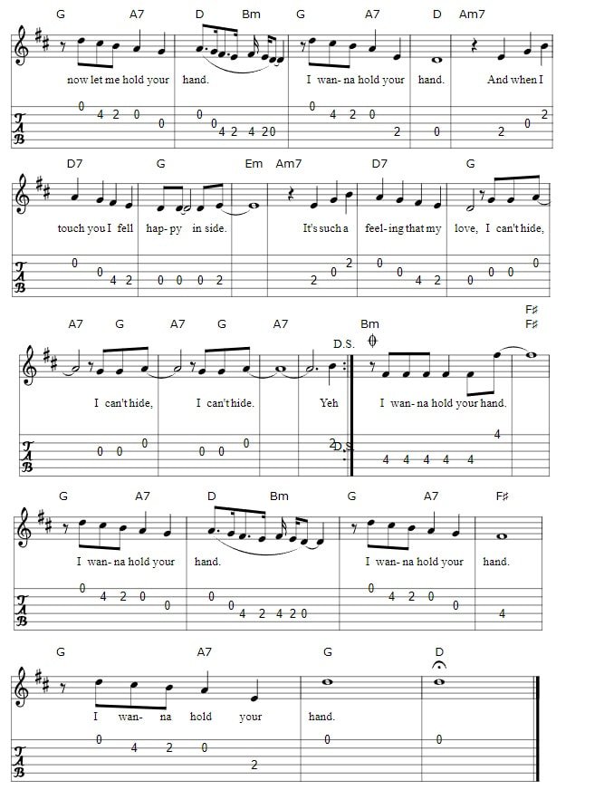 The Beatles Guitar Tab In DADGAD Tuning I Wanna Hold Your Hand page two