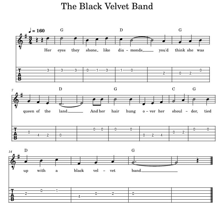 The black velvet band fingerstyle guitar tab