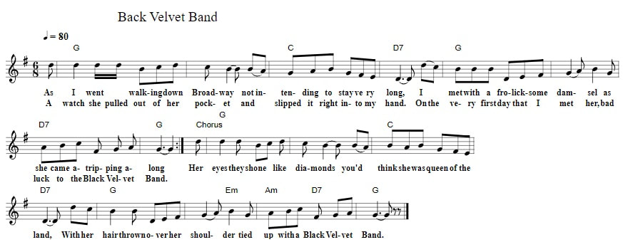 The black velvet band piano sheet music with chords
