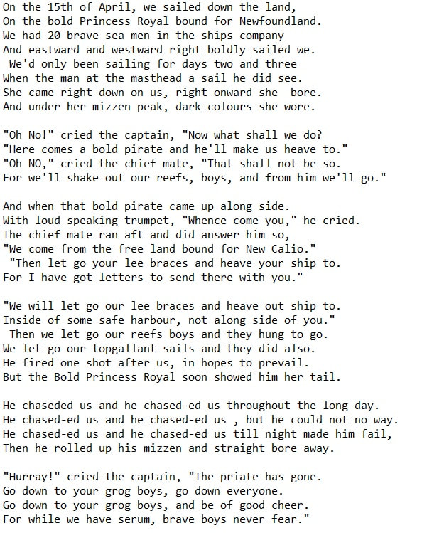The bold princess royal lyrics by The Dubliners