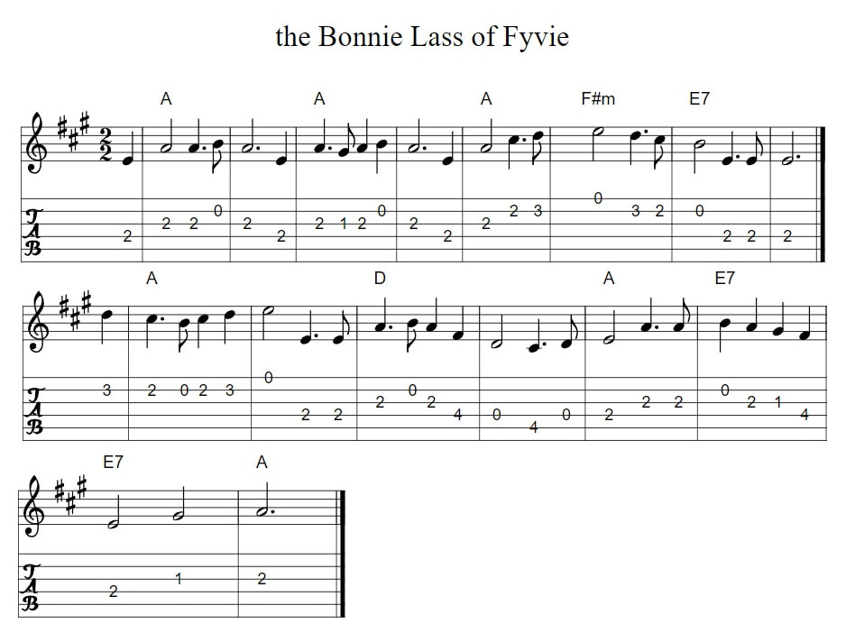The bonnie lass of Fyvie guitar tab and chords