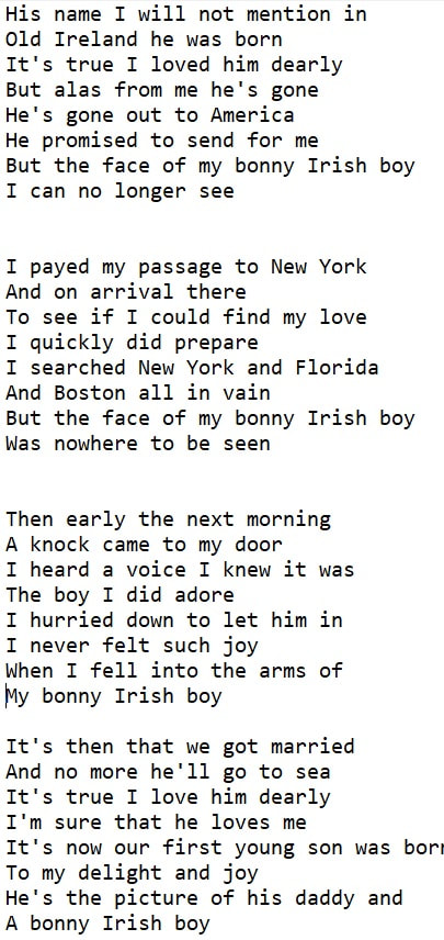The bonny Irish boy lyrics by Margo