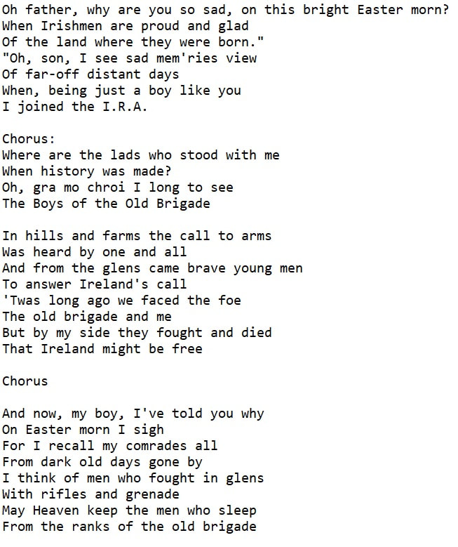 The boys of the old brigade lyrics