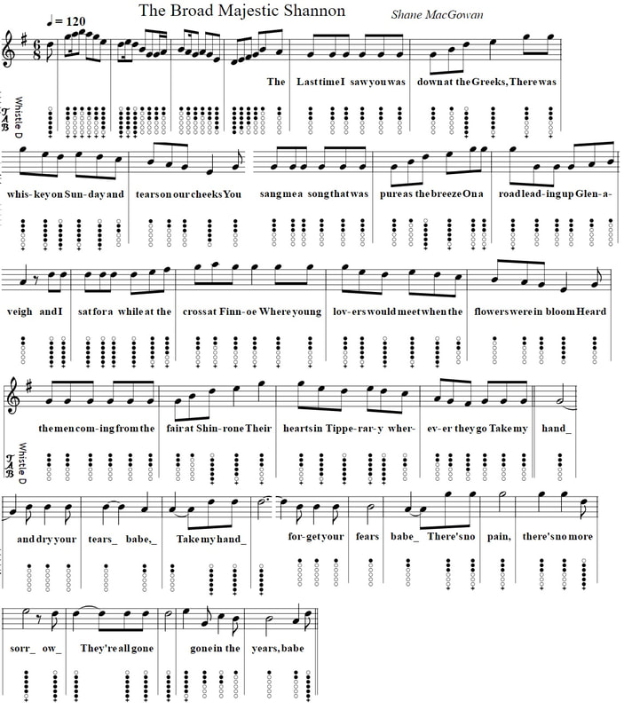 The broad majestic Shannon tin whistle sheet music by The Pogues