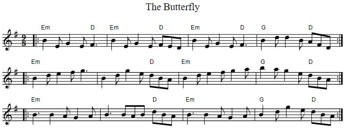 The Butterfly fiddle sheet music with guitar chords