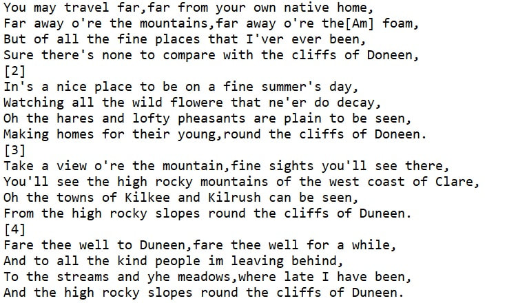 The cliffs of doneen lyrics