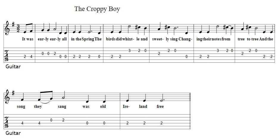 The Croppy Boy guitar tab