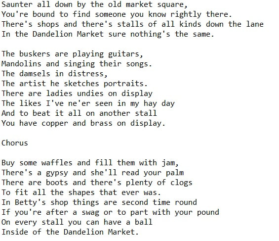 The dandelion market lyrics by the Dubliners