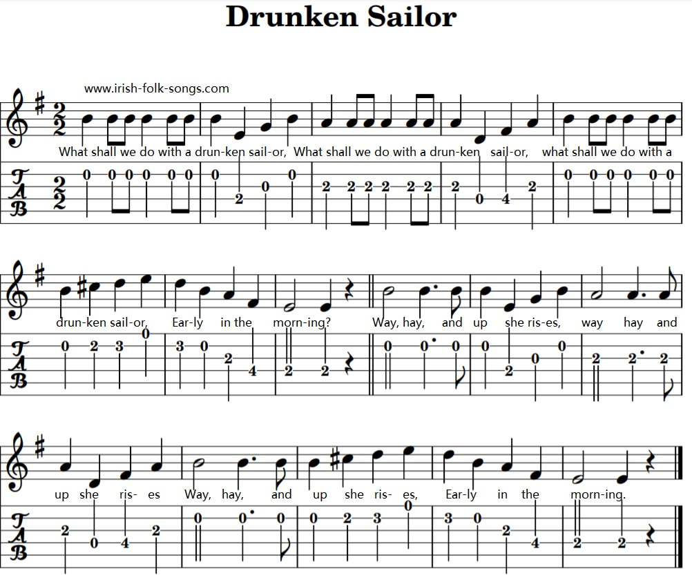 The drunken sailor guitar tab