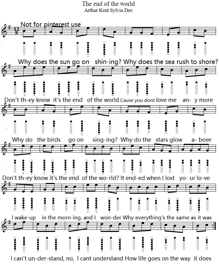 The End Of The World Tin Whistle sheet music notes