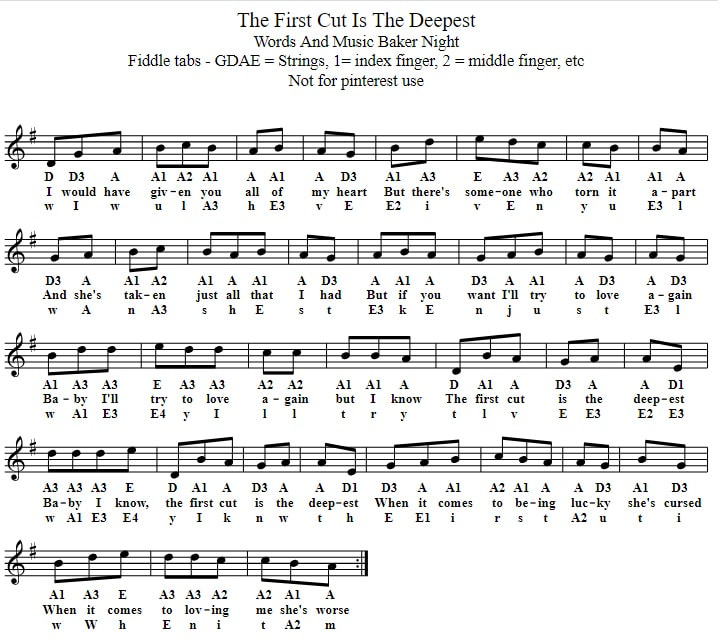 The first cut is the deepest easy violin sheet music for beginners