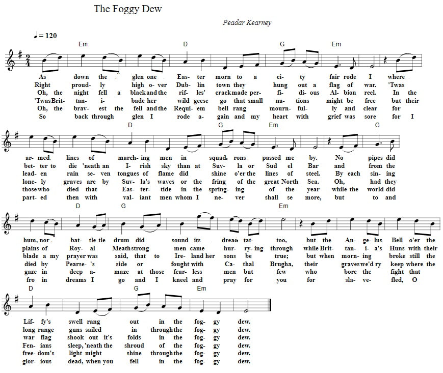 The foggy dew piano sheet music with chords