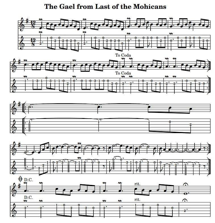 Guitar tab for The Gael Last Of The Mohicans