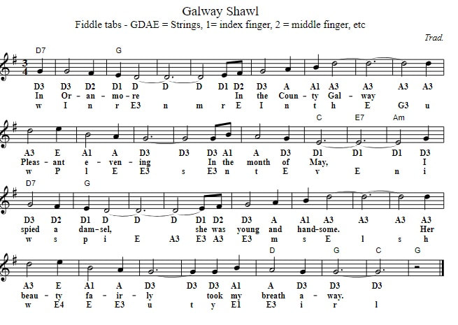 The Galway Shawl violin sheet music for beginners