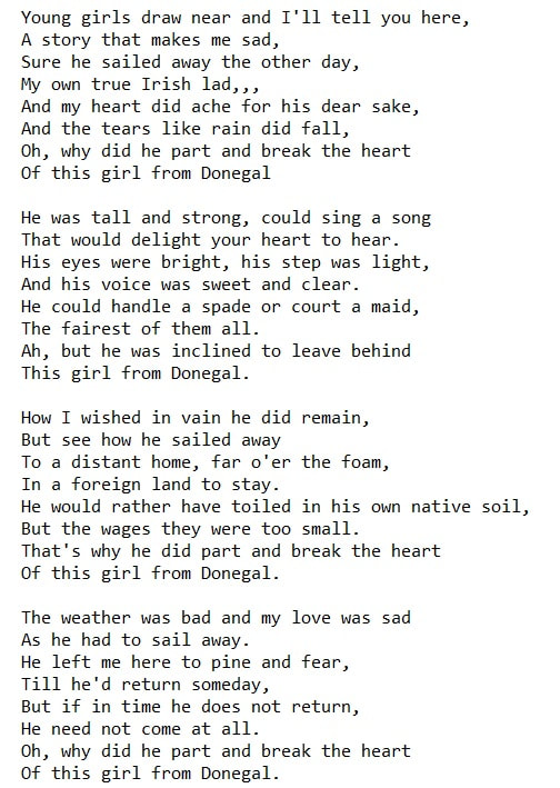 The girl from Donegal lyrics