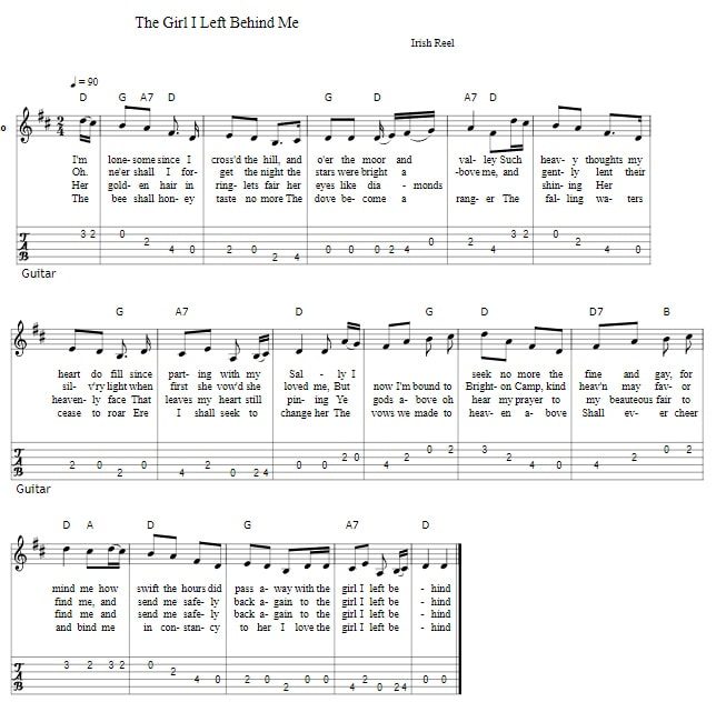 The girl I left behind me guitar tab and chords