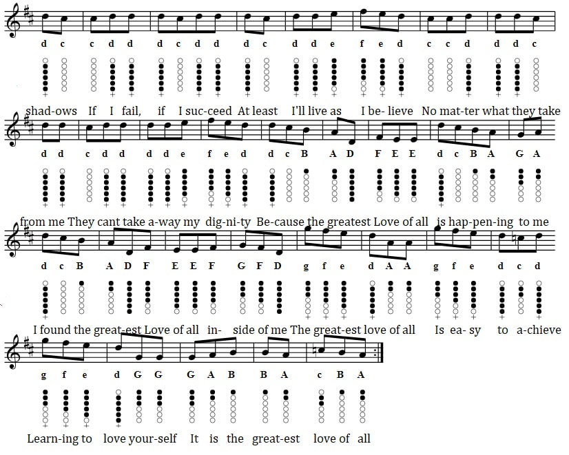 The Greatest Love Of All Tin Whistle sheet music in d