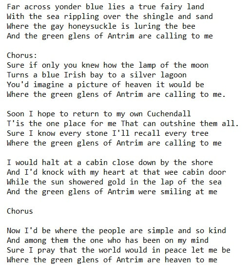 The green glens of Antrim lyrics