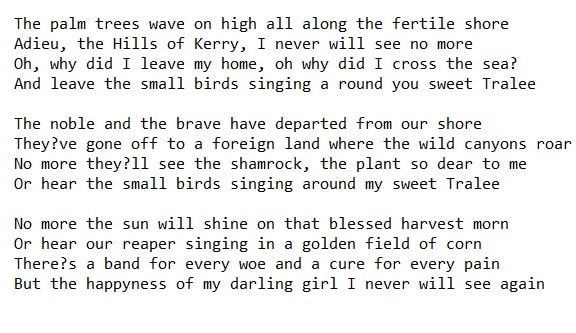 The hills of Kerry lyrics