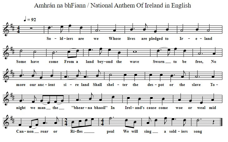 The Irish National Anthem Sheet Music In English