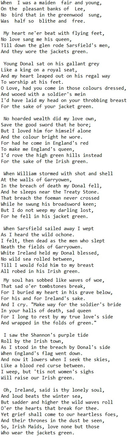 The Jackets Green lyrics chords & sheet music - Irish folk songs