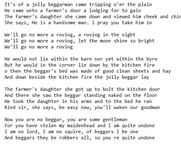 The jolly beggarman lyrics by Christy Moore