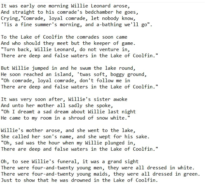 The lakes of Coolfin lyrics