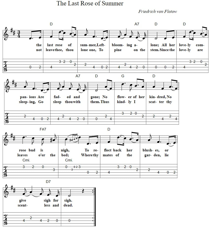 The last rose of summer guitar tab and chords
