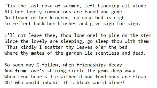 The last rose of summer lyrics by Thomas Moore