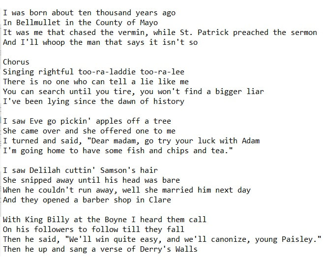 The Liar lyrics - Funny Irish Song