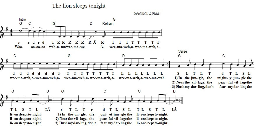 The lion sleeps tonight solfege letter notes