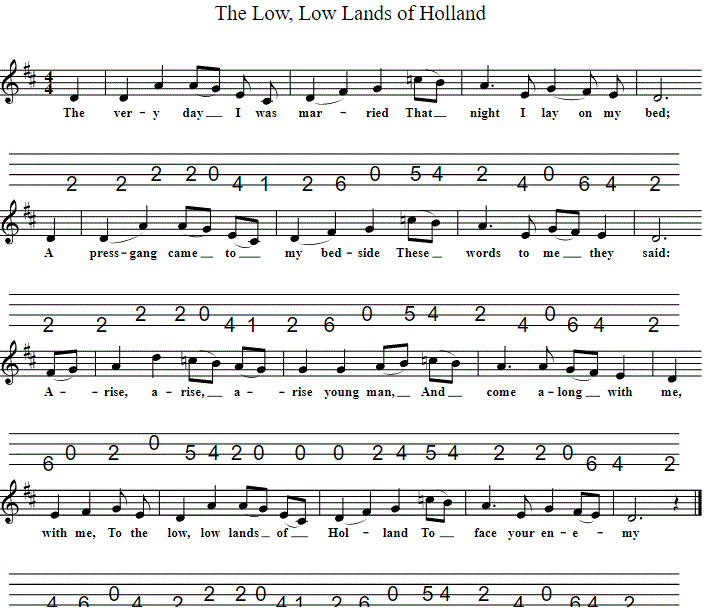 The lowlands of Holland tenor guitar tab in CGDA