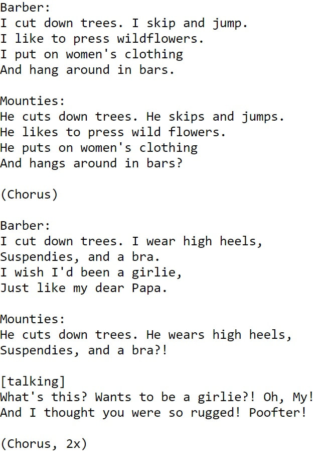 The Lumberjack Song lyrics
