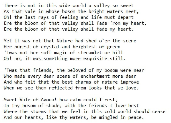 Thomas Moore lyrics The Meeting Of The Waters