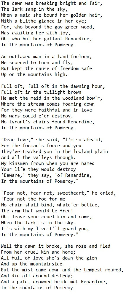 The mountains of Pomeroy lyrics