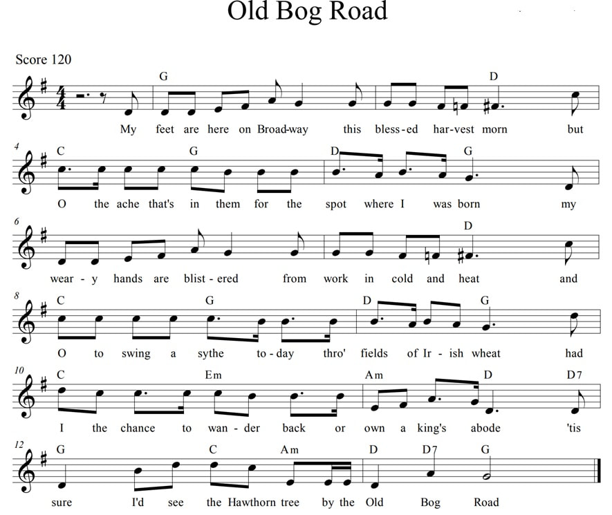 The old bog road sheet music lyrics and chords