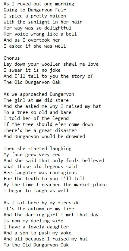 The old Dungarvan oak song lyrics