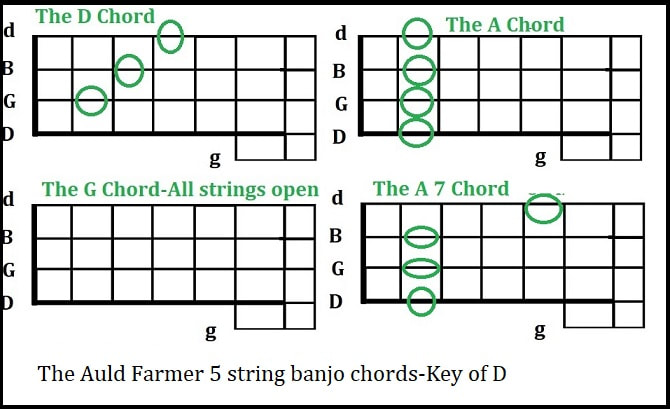 The old farmer 5 string banjo chords in D Major