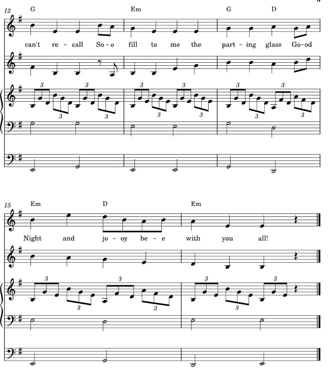 The Parting Glass full sheet music for piano with chords and bass notes