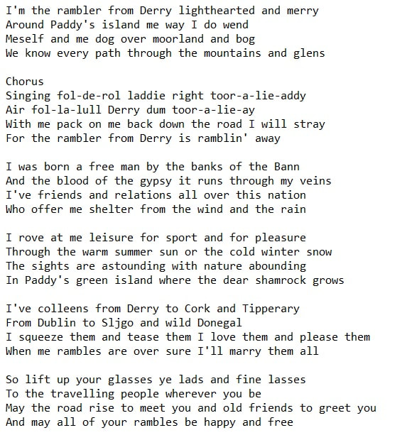 The rambler from Derry song lyrics by The Irish rovers