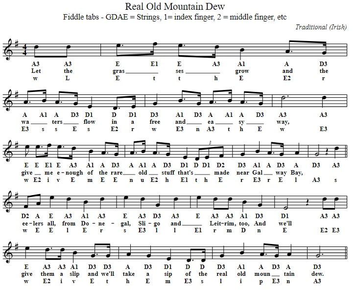 The real ould mountain dew violin sheet music for beginners