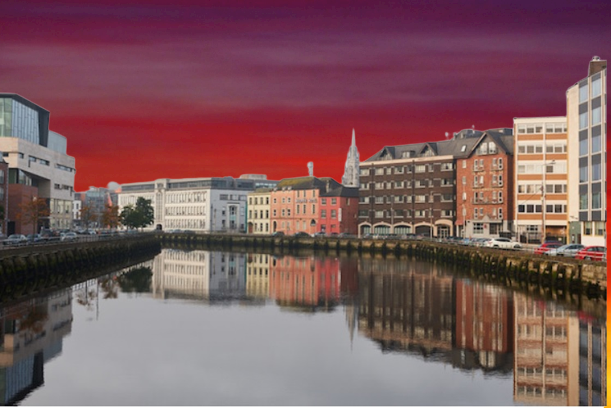 The River Lee Cork with red sky