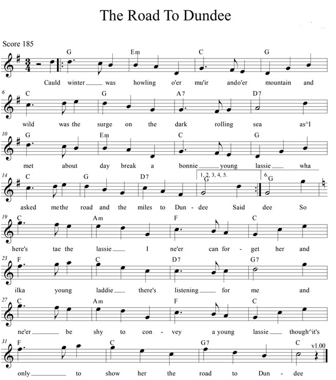 The road to Dundee sheet music lyrics and chords