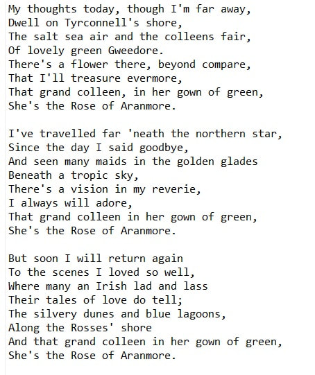 The rose of Aranmore song lyrics