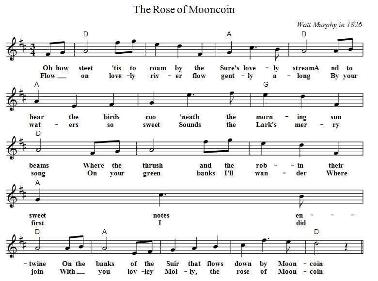 The rose of Mooncoin piano sheet music with chords