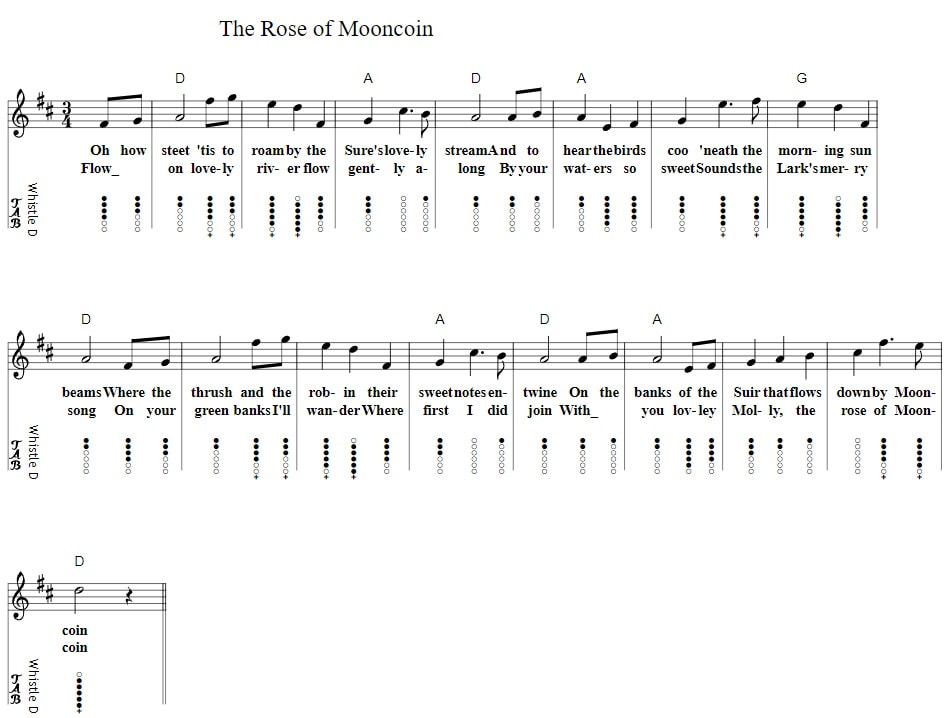 The rose of Mooncoin tin whistle tab